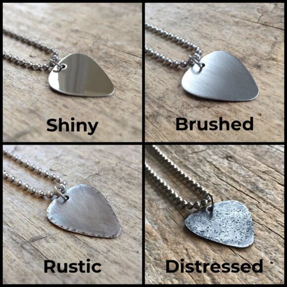 24 INCHES Textured Stainless Steel Guitar Pick Necklace - Picture 6 of 9